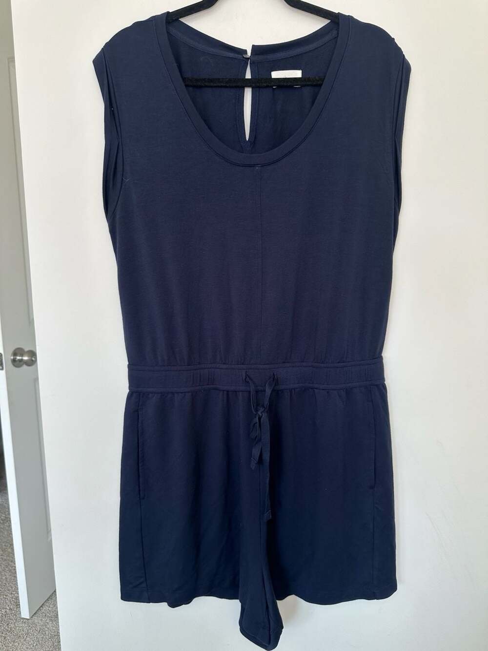 Lou & Grey Romper Size L Navy Blue Drawstring Pocket Sleeveless